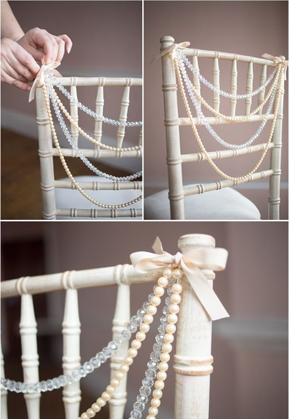 decorazione sedie matrimonio con le perle