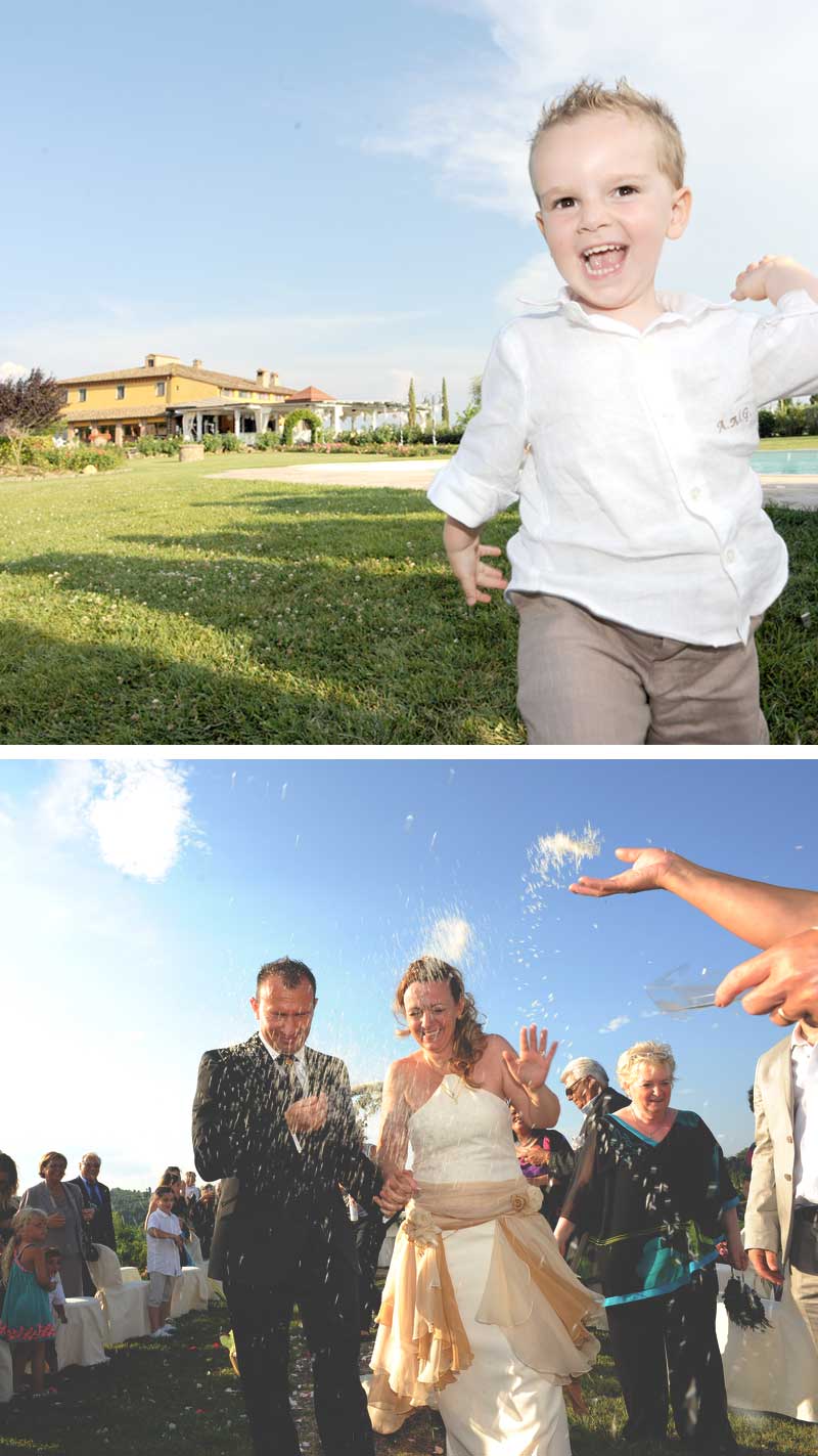 lancio del riso matrimonio in stile americano con cerimonia all'aperto