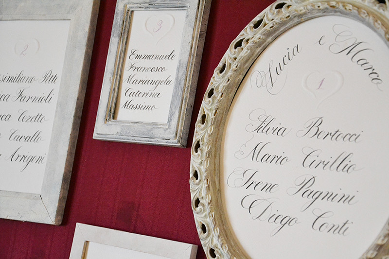 Pistoia wedding open day: tableau mariage con cornici Pro Arte