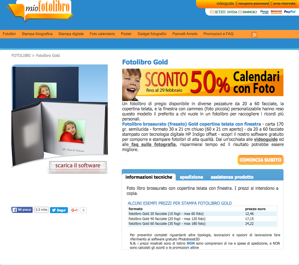 fotolibri online matrimonio: mioFotolibro.it gold orizzontale formato 30 x 21, con copertina telata e un massimo di 30 fogli