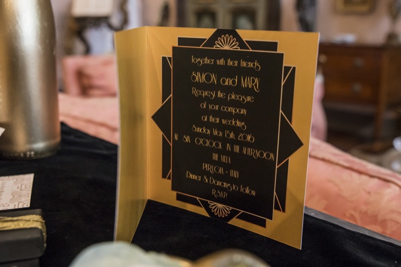 grafica menù matrimonio a tema Il Grande Gatsby