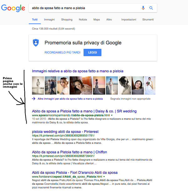 ottimizzazione seo geolocalizzata di una consulente di abiti da sposa