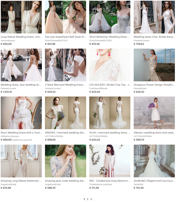 abito da sposa online su Etsy