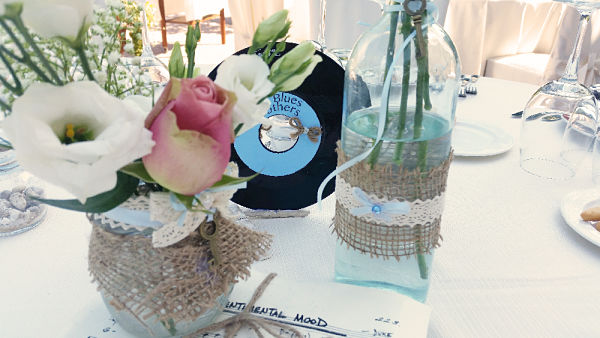 allestimento tavoli per matrimonio a tema musica