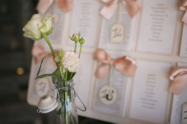 mise en place del ricevimento di matrimonio a tema libri e chiavi antiche